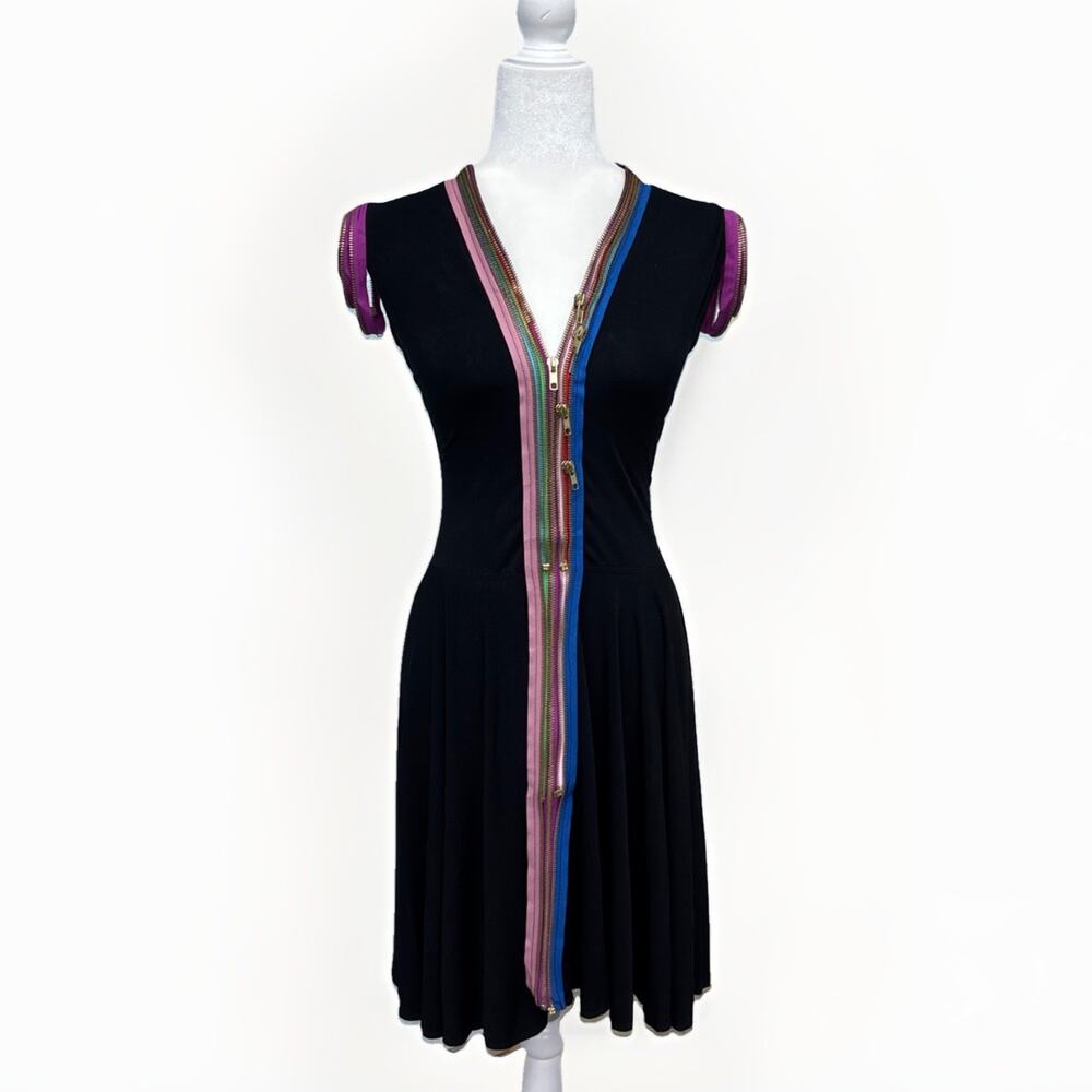 Sohung Designs Zipper Adaire Evening Dress in Black Multicolored Zippers Small